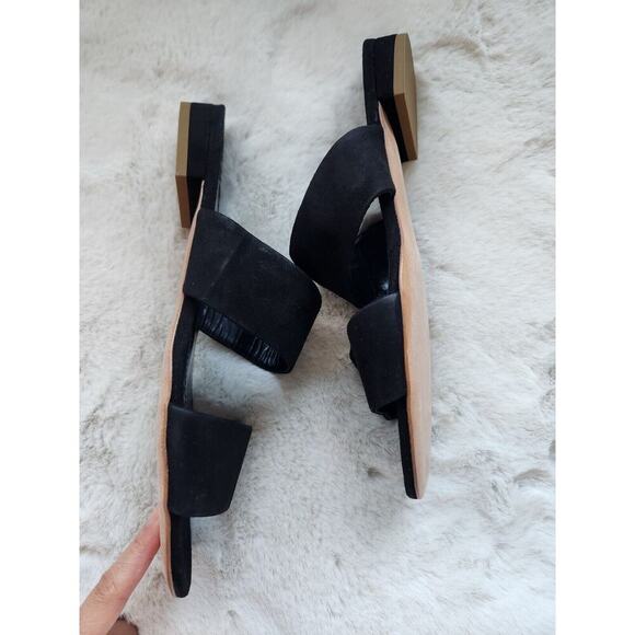 Defect New Mansur Gavriel Suede Double Strap Flat Sandal Size 38 Black - Picture 2 of 9